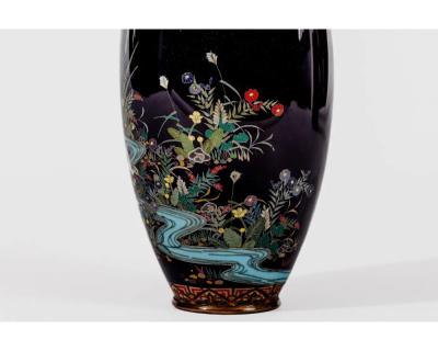 Japanese Cloisonn Enamel Vase Attributed to Hayashi Kodenji with Cranes