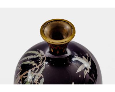 Japanese Cloisonn Enamel Vase Attributed to Hayashi Kodenji with Cranes