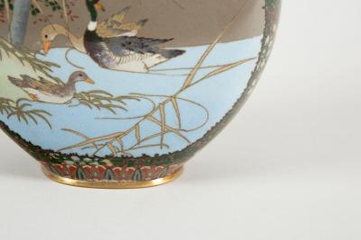 Japanese Cloisonn Vase with Raven and Waterfowl
