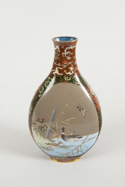 Japanese Cloisonn Vase with Raven and Waterfowl