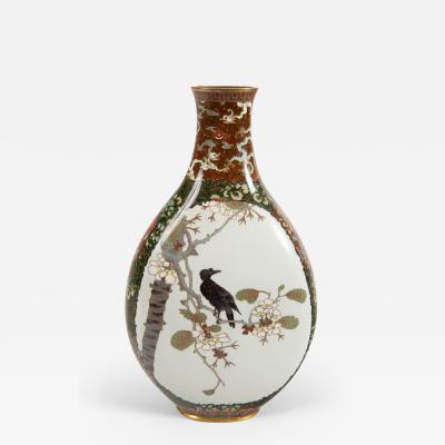 Japanese Cloisonn Vase with Raven and Waterfowl