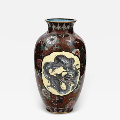 Japanese Cloisonne Enamel Meiji Era Dragon and Phoenix Bird Goldstone Vase