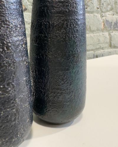 Japanese Craftsman Bronze Vases Black Volcanic Patinated Enamel Japan 1930s