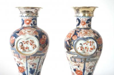 Japanese Edo Imari Paktong Mounted Garniture Vases Pair circa 1720