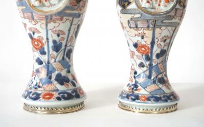 Japanese Edo Imari Paktong Mounted Garniture Vases Pair circa 1720