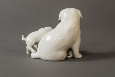 Japanese Edo Period Hirado Porcelain Sculpture of Mother and Puppies