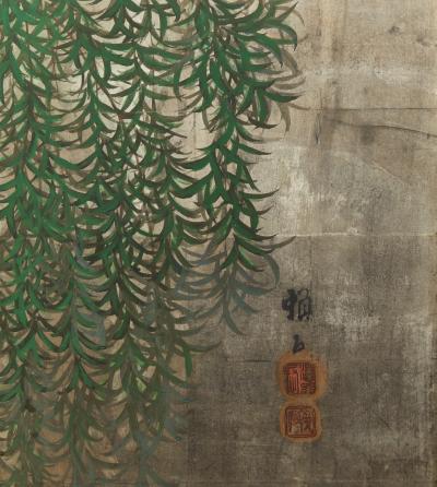 Japanese Eight Panel Screen Herons in Willow