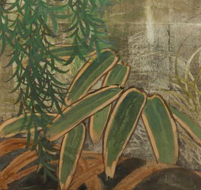 Japanese Eight Panel Screen Herons in Willow