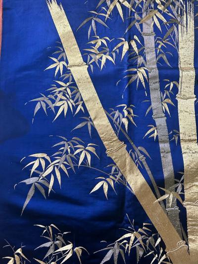 Japanese Embroidery Silk Bamboo Fukusa Meiji Period