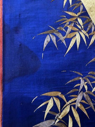 Japanese Embroidery Silk Bamboo Fukusa Meiji Period