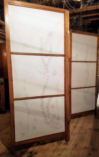Japanese Floor Screen Shoji Paper Natural Elements Elmwood Fitted Frame 1960
