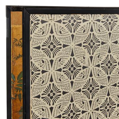 Japanese Four Panel Screen A Family of Golden Pheasants Under Wisteria