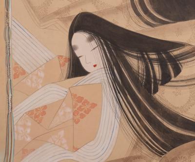 Japanese Four Panel Screen A Scene from the Tails of Genji