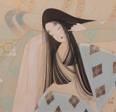 Japanese Four Panel Screen A Scene from the Tails of Genji