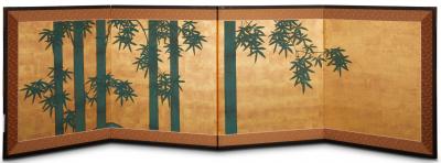 Japanese Four Panel Screen Bamboo on Gold