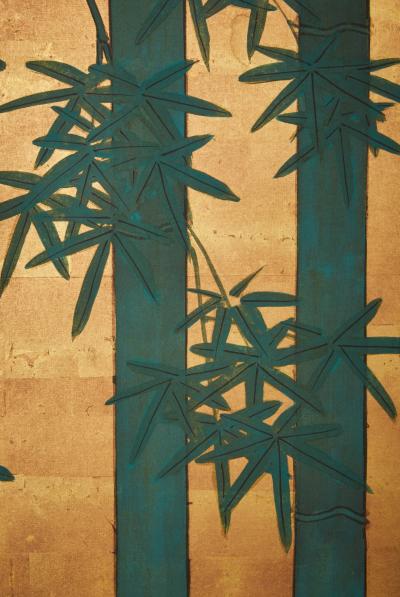 Japanese Four Panel Screen Bamboo on Gold