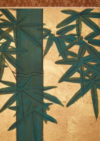 Japanese Four Panel Screen Bamboo on Gold