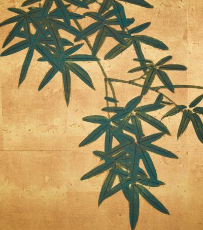 Japanese Four Panel Screen Bamboo on Gold