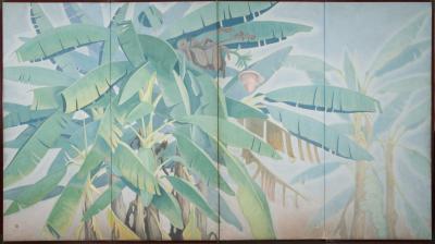 Japanese Four Panel Screen Banana Grove