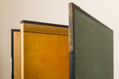 Japanese Four Panel Screen Buck and Doe with Autumn Maple on Gold