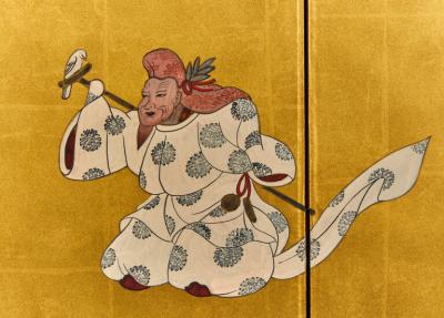 Japanese Four Panel Screen Dancing Figures