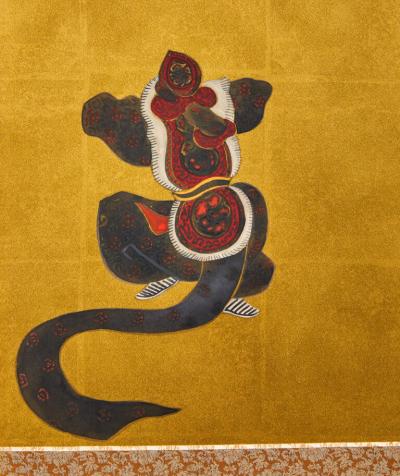 Japanese Four Panel Screen Dancing Figures