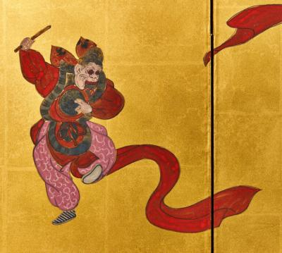 Japanese Four Panel Screen Dancing Figures