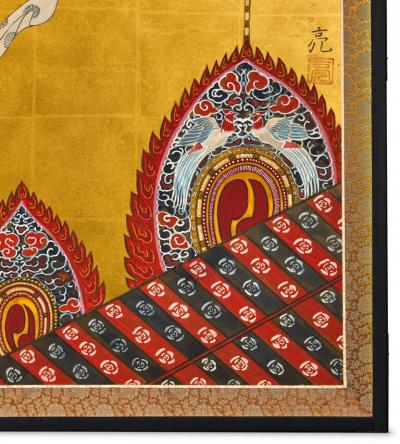 Japanese Four Panel Screen Dancing Figures