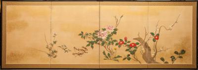 Japanese Four Panel Screen Early Spring Into Summer