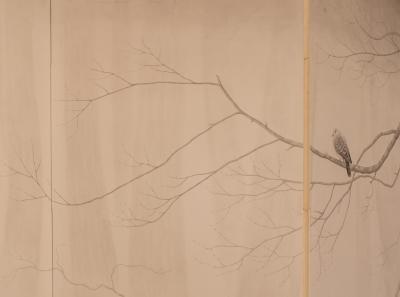 Japanese Four Panel Screen Lone Dove