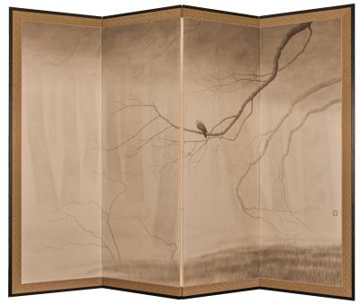 Japanese Four Panel Screen Lone Dove