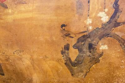 Japanese Four Panel Screen Pheasant on Old Plum in Garden