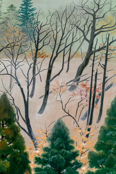 Japanese Four Panel Screen Snowy Mountain Landscape