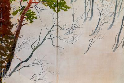 Japanese Four Panel Screen Snowy Mountain Landscape