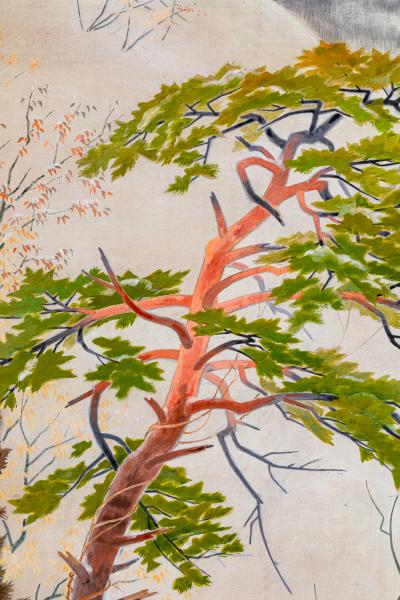 Japanese Four Panel Screen Snowy Mountain Landscape