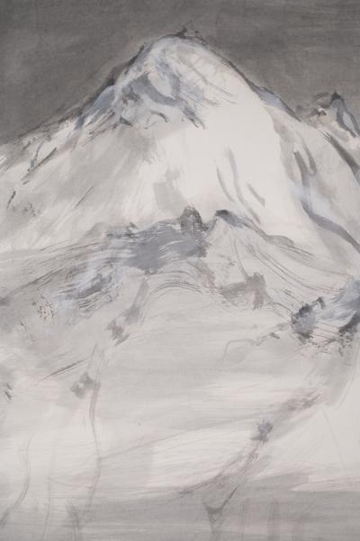 Japanese Four Panel Screen Tibetan Mountain Monastery