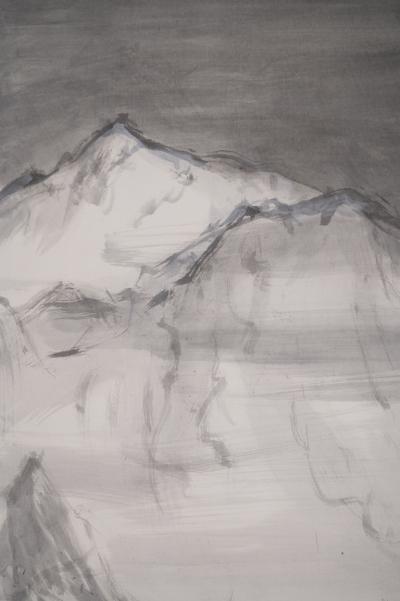 Japanese Four Panel Screen Tibetan Mountain Monastery