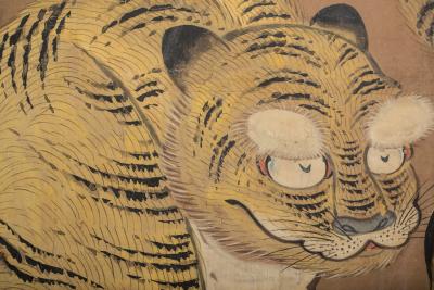Japanese Four Panel Screen Two Tigers