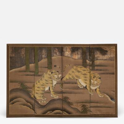Japanese Four Panel Screen Two Tigers