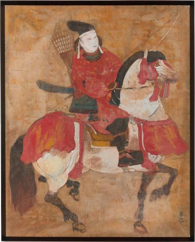 Japanese Framed Panel of a Samurai on Horseback