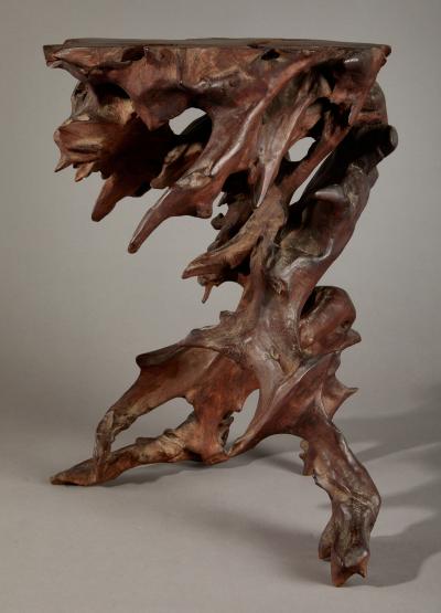 Japanese Free Form Natural Wood Stand Side Table