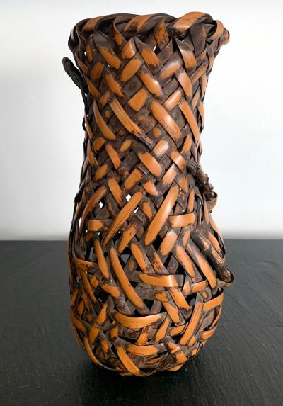 Japanese Hanging Bamboo Ikebana Basket Signed