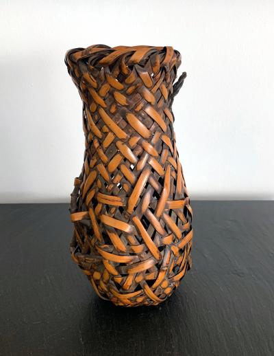 Japanese Hanging Bamboo Ikebana Basket Signed