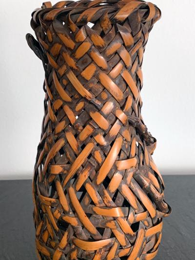 Japanese Hanging Bamboo Ikebana Basket Signed