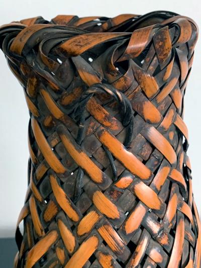 Japanese Hanging Bamboo Ikebana Basket Signed