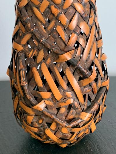Japanese Hanging Bamboo Ikebana Basket Signed