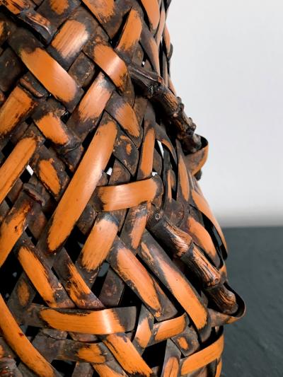 Japanese Hanging Bamboo Ikebana Basket Signed