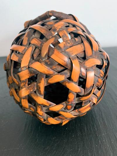 Japanese Hanging Bamboo Ikebana Basket Signed