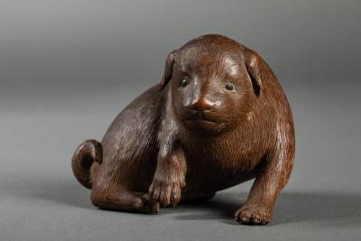 Japanese Hard Wood Carving of a Puppy