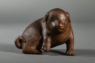Japanese Hard Wood Carving of a Puppy